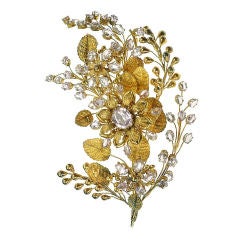 An Antique Pink Topaz and Gold Flower Spray  Brooch