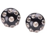 Pair of diamond and black onyx earrings