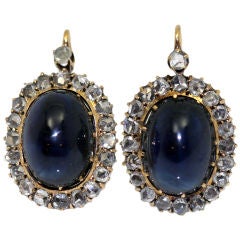 Cabachon Sapphire 
Rose Diamond Earrings