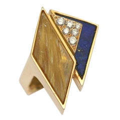 Vendome French with Lapis, Diamonds and Rutilated Quartz Ring