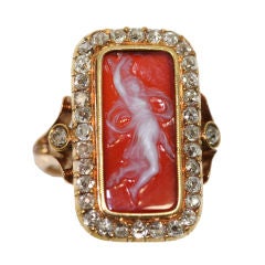 Antique Rose Diamond and Cameo Gold Ring