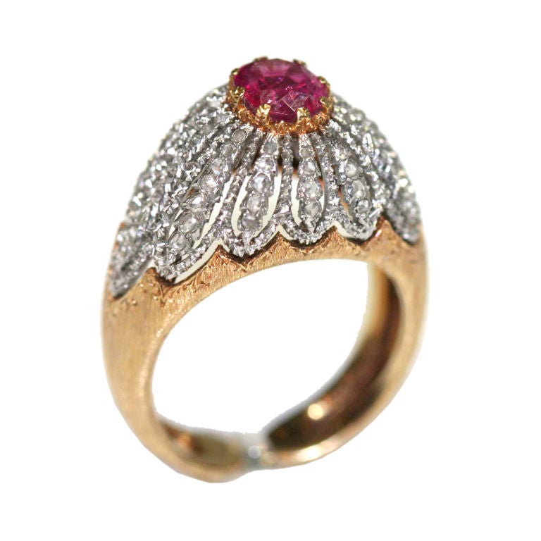 Buccellati ring with ruby and rose diamonds