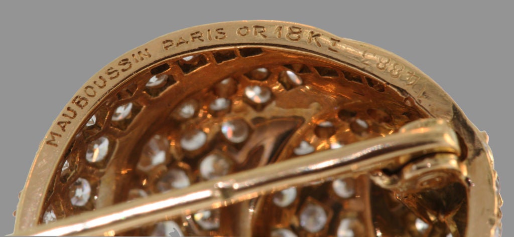 Women's Diamond Gold Snail Pin by MAUBOUSSIN Paris. For Sale