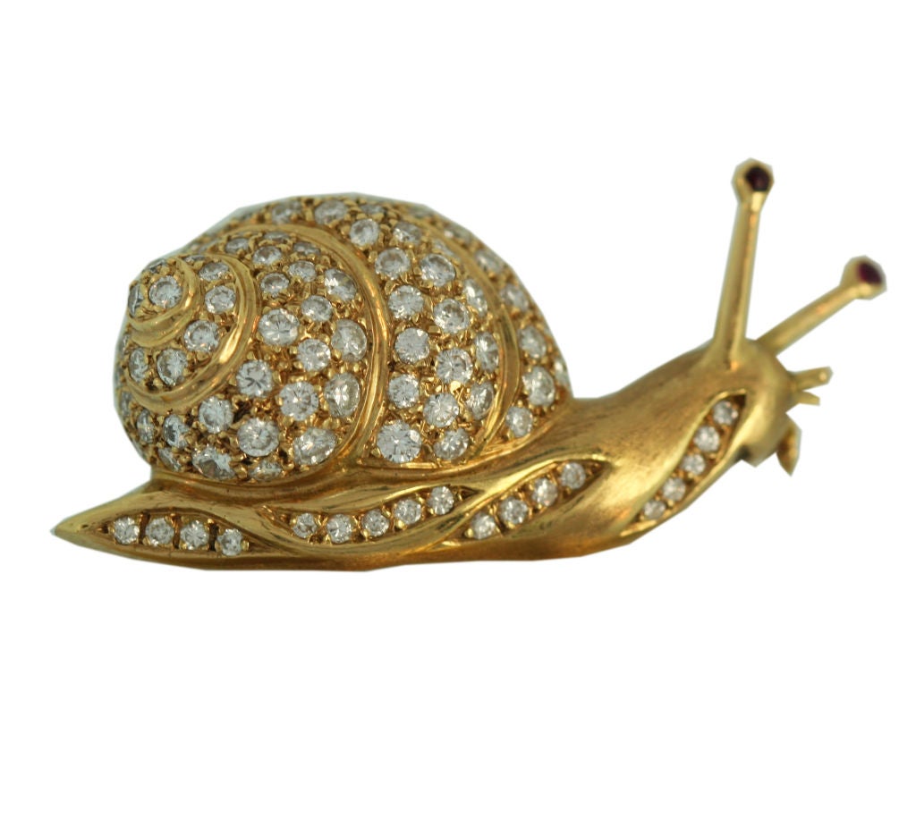 Diamond Gold Snail Pin by MAUBOUSSIN Paris. For Sale