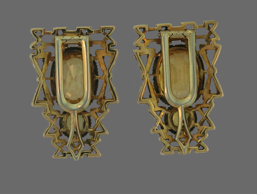 Art Deco Aztec Golden Sapphire Gold Dress Clips