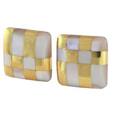 TIFFANY 
CO. Mother of Pearl Mosaic Gold Ear Clips