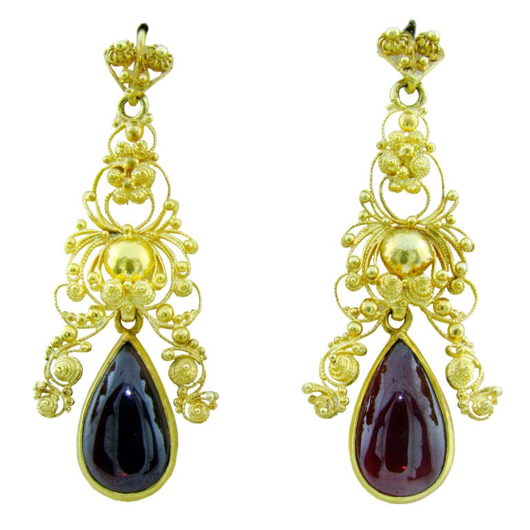 Victorian Etruscan Revival Garnet Earrings