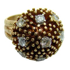 "Ruser" 1970's 18K Yellow Gold and Diamond Ring