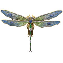 18K Gold, Enamel, Sapphire, Diamond, & Tsavorite Garnet Brooch