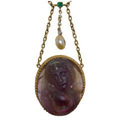 18k Yellow Gold Hand-Carved Victorian Amethyst Cameo Pendant