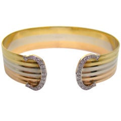 Cartier Rose, White, and Yellow Gold Cuff Bracelet with Diamonds