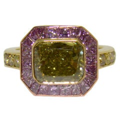 Green Chameleon Center Diamond w/ Pink & Yellow Diamonds in 18K