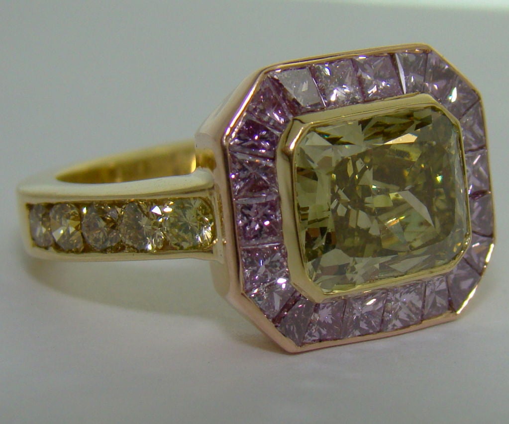 Women's Green Chameleon Center Diamond w/ Pink & Yellow Diamonds in 18K
