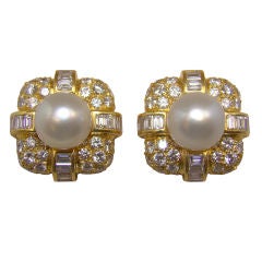 Van Cleef & Arpel 18K Yellow Gold, Pearl & Diamond Earrings