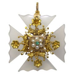 Georgian Chalcedony & Gemset Maltese Cross Pendant