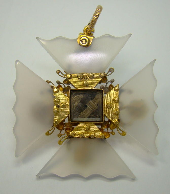 18K Yellow Gold Chalcedony, Emerald, Pearl Maltese Cross - Handmade, Over 2 centuries old & great condition, Excellent craftsmanship, Very rare Georgian pendant, 1.75 inches tall by 1.75 inches wide