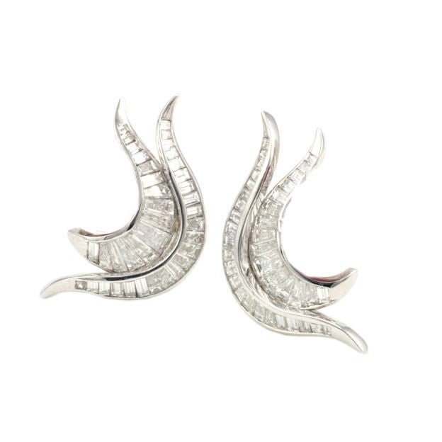 Platinum and Diamond Flame Earrings
