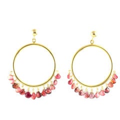 18KT Gold and Pink Sapphire Hoop Earrings