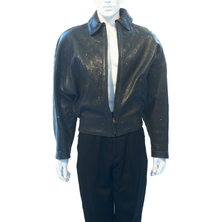 Early 1980s Gianni Versace Studded Green leather jacket