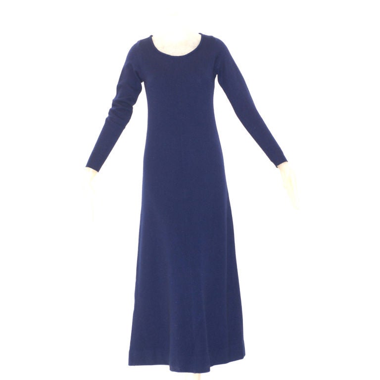 Classic 1970s Blue Cashmere Halston Dress For Sale