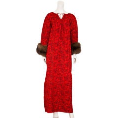 Geoffrey Beene paisley pattern wool dress with sable cuffs