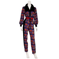 Vintage YSL "Ikat" pattern wool and velvet pant and top