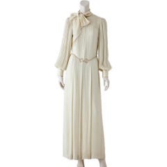 Andre Laug Ivory + gold Lame Plisse Evening Gown
