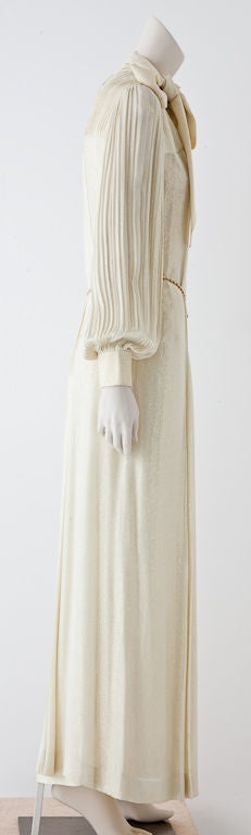 Andre Laug Ivory + gold Lame Plisse Evening Gown