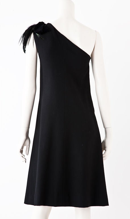 Women's Chanel One Shoulder wool crepe dress with Feather Detail