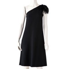 Chanel One Shoulder wool crepe dress with Feather Detail