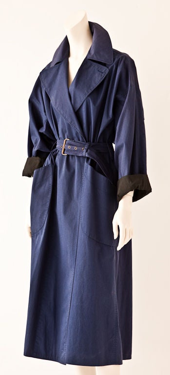Alaia oversize belted Mackintosh/trench from the 1980's.  Deep Dolman sleeves, deep pockets and generous silhouette makes this piece so Parisian.