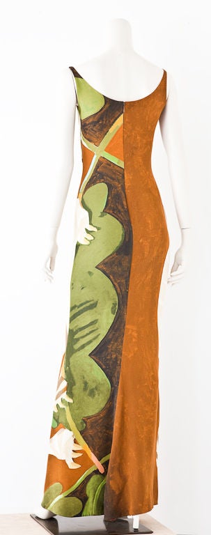 Women's Bill Blass silk crepe Tiger motif evening dress