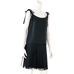 Vintage Black Silk Crepe Fringed "Flapper" Cocktail Dress