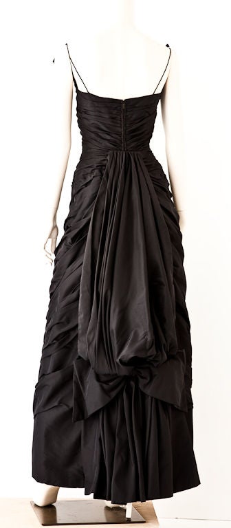 Black Ruched Taffeta Belle Epoque Inspired Ball Gown with Bustle 1