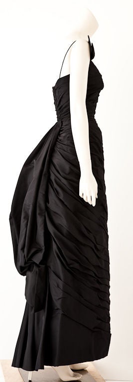 Women's Black Ruched Taffeta Belle Epoque Inspired Ball Gown with Bustle