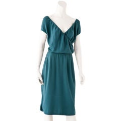 Vintage Alaia teal blue wool knit 2 piece open back dress