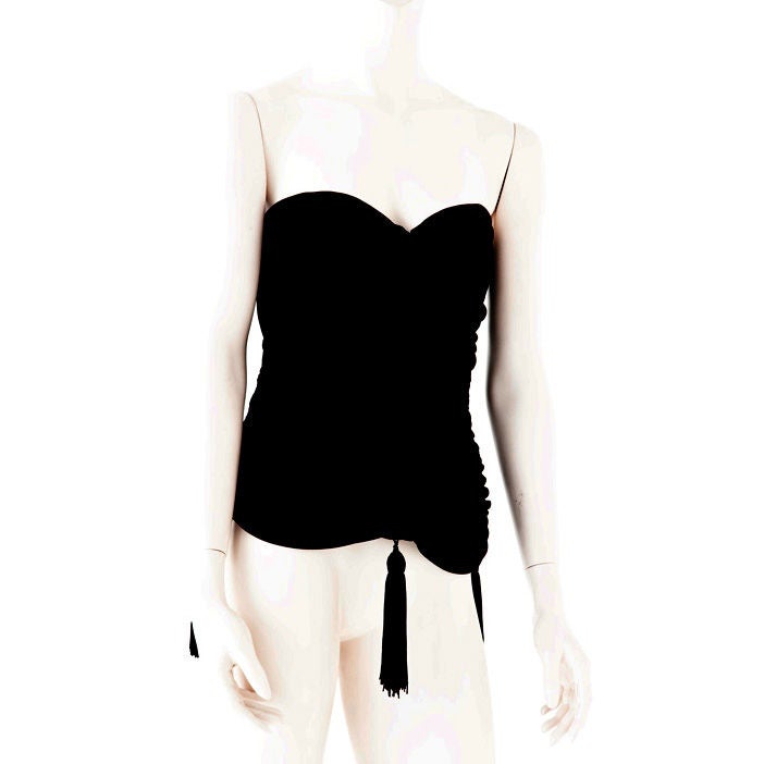 YSL ruched matte jersey bustier with tassels at 1stDibs