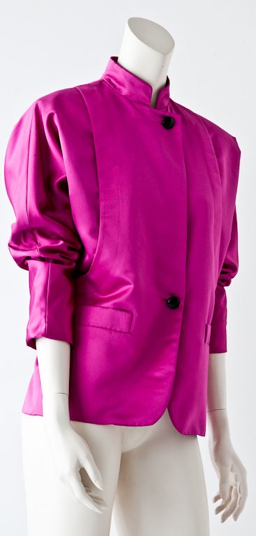 Pierre Cardin Fuchsia Satin Jacket with Mandarin Collar