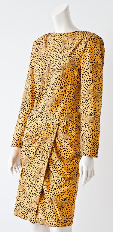 Vicky Tiel silk animal print draped dress