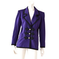 Retro Yves St. Laurent purple wool jacket with passementerie detail
