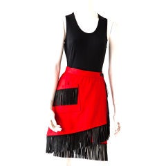 Vintage YSL red wool wrap skirt with suede fringe