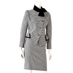 Ungaro black + white tweed suit with velvet detail