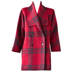 Vintage Oscar de la Renta red bold plaid double face wool coat