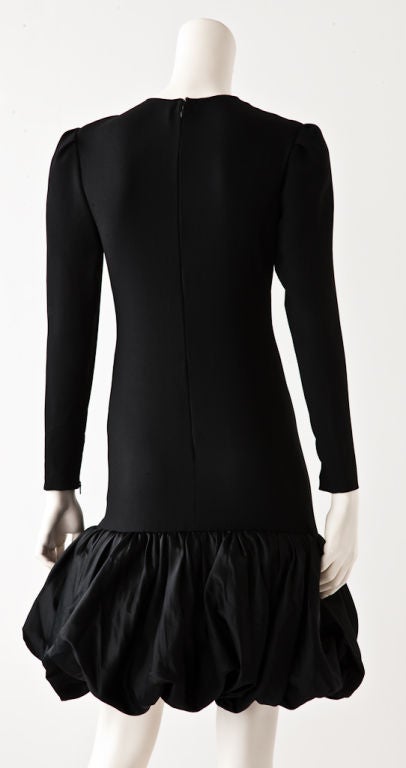 Bill Blass Black Wool Crepe and Taffeta Cocktail Dress In Excellent Condition In New York, NY