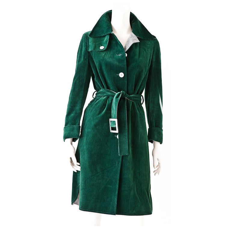 Valentino Green Corduroy Trench lined in gray wool flannel