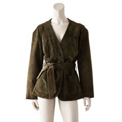 Vintage YSL olive green suede "Robin Hood" belted jacket