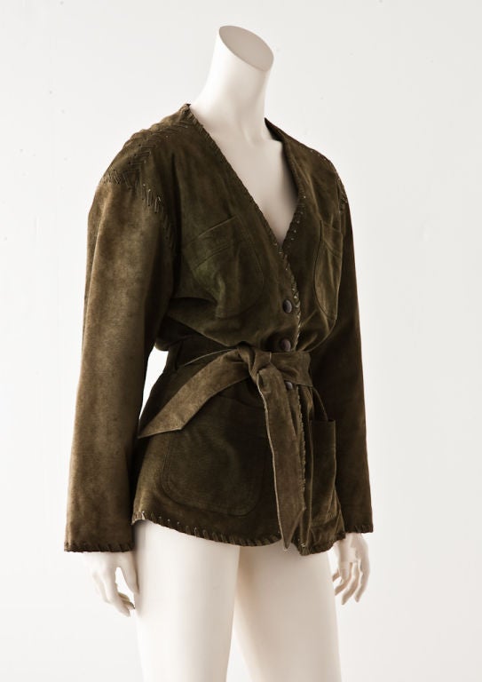 YSL olive green suede "Robin Hood" belted jacket