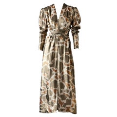 Pauline Trigere gold lame camouflage print evening dress