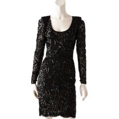 Carolyne Roehm lace and sequined fitted cocktail dress