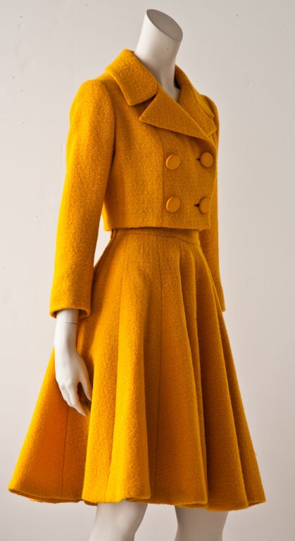 Norman Norell Marigold wool boucle 2 piece day suit at 1stdibs